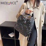 Quilted Shoulder Backpack for Women School Waterproof Cotton Padded Daypack
