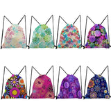 Portable Women Backpack Round Floral Drawstring Pocket Foldable Storage Bags