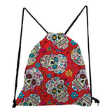 Unisex Floral Skull Print Drawstring Backpack Halloween Candy Gift Bag