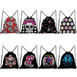 Unisex Floral Skull Print Drawstring Backpack Halloween Candy Gift Bag