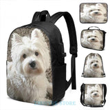 Funny Westie USB Charge Backpack School Travel Laptop Bag