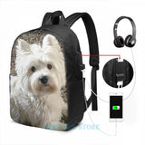 Funny Westie USB Charge Backpack School Travel Laptop Bag