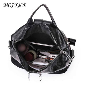 Solid Knapsacks PU Leather Backpack Large Capacity Women Rucksacks