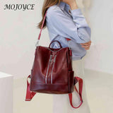 Solid Knapsacks PU Leather Backpack Large Capacity Women Rucksacks