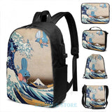 Funny Mudkip Wave USB Charge Backpack School Travel Laptop Bag