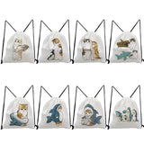 Drawstring Pocket Storage Shoes Bag Cat Shark Print Travel Animation