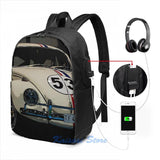 Funny Graphic Print Herbie USB Charge Backpack School Travel Laptop Bag