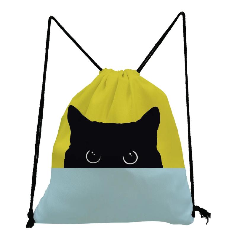 Cartoon Cat Drawstring Bag Unisex Shoulders Shop Backpack Big Capacity Soft Bag