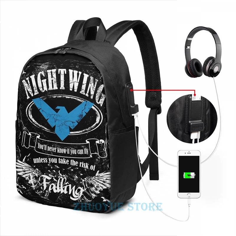 Nightwing Graphic Print Backpack with USB Charge Port