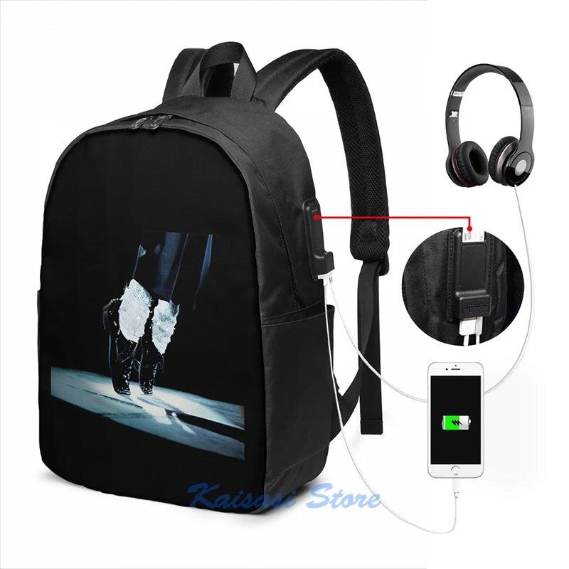 Funny Graphic Michael Jackson Feet USB Charge Backpack School Travel Laptop Bag