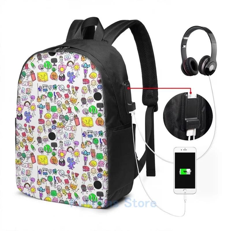 Funny Bfb Characters USB Charge Backpack Men Women School Travel Laptop Bag