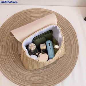 Women's Vintage Straw Backpack Shoulder Bag Woven PU Leather Small