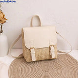 Women's Vintage Straw Backpack Shoulder Bag Woven PU Leather Small