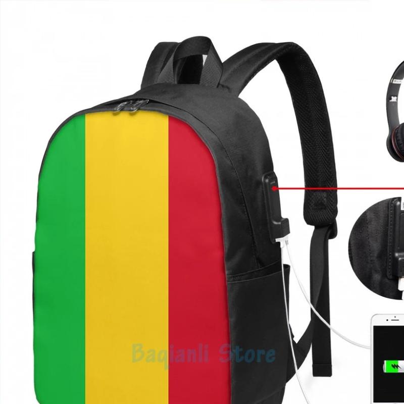 Mali Flag USB Charge Backpack Travel Laptop Bag