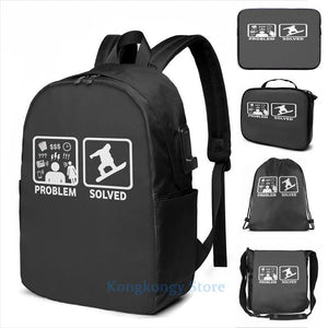 Snowboarding Funny Problem Solved USB Charge Backpack