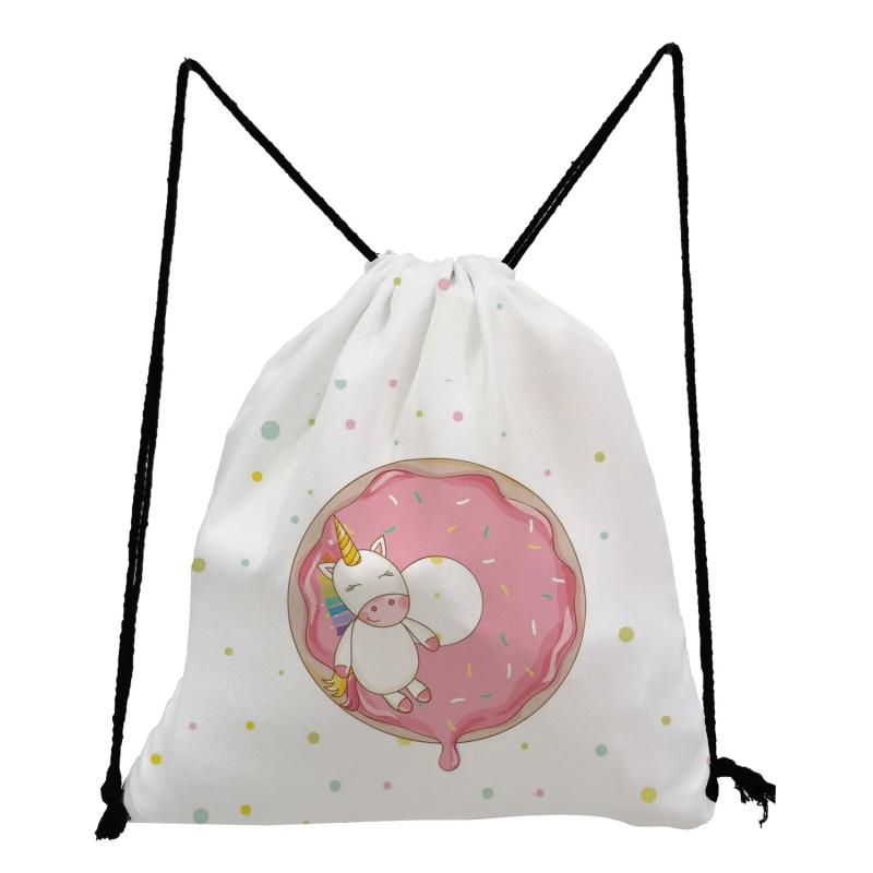 Donut Unicorn Printed Drawstring Backpack