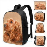 Graphic Print Cocker Spaniel Dog USB Charge Backpack for Travel