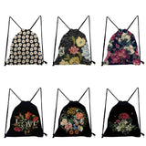 Retro Floral Print Backpack Unisex Drawstring Bag Preppy Style