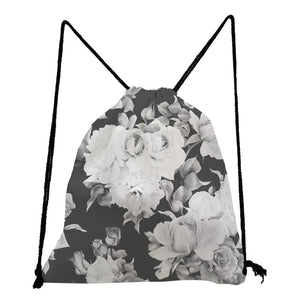 Retro Floral Print Backpack Unisex Drawstring Bag Preppy Style