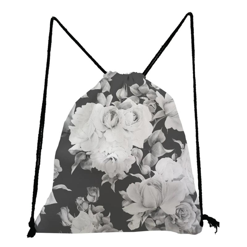 Retro Floral Print Backpack Unisex Drawstring Bag Preppy Style