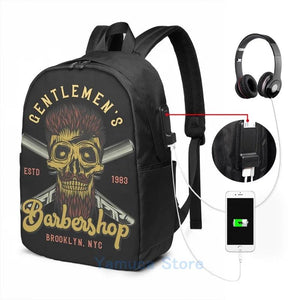 Barber Shop USB Charge Backpack Men Women Travel Laptop Bag
