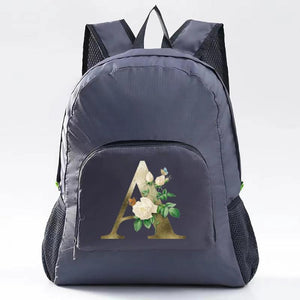 Golden Flower Letter A~Z Print Foldable Travel Backpack Lightweight Bag