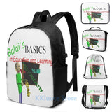 Funny Graphic Baldis Basics USB Charge Backpack School Travel Laptop Bag