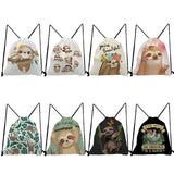 Plant Sloth Print Drawstring Pocket Backpack for Students