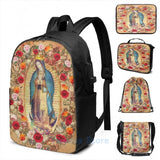 Our Lady of Guadalupe Virgin Mary Graphic Print USB Charge Backpack