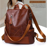 Vintage PU Leather Women's Backpack Multi-pocket Casual Bag