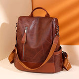 Vintage PU Leather Women's Backpack Multi-pocket Casual Bag