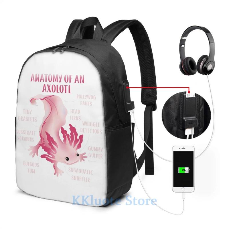 Axolotl USB Charge Backpack - School & Travel Laptop Bag