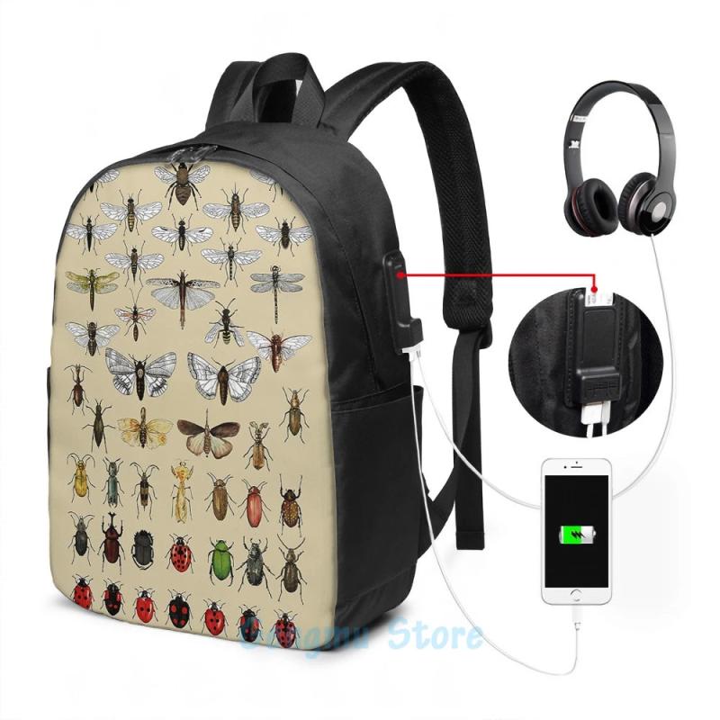 Funny Insect Studies USB Charge Backpack Men Women Bag