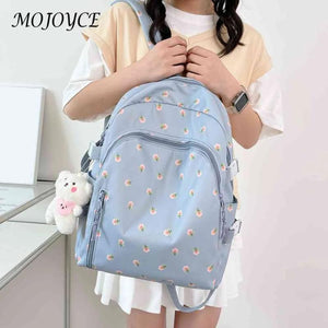 Floral Backpack Nylon Large Capacity School Bags with Pendant