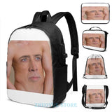 Nicolas Cage Graphic Print USB Charge Backpack - Ribcage Design