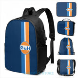 Gulf Oil USB Charge Backpack Travel Laptop Bag