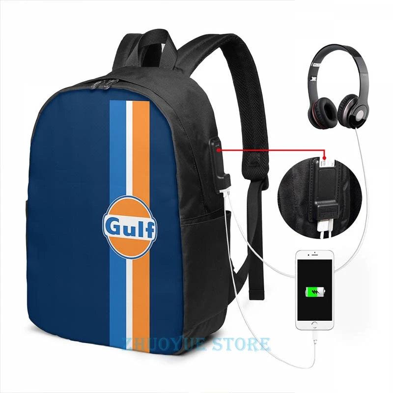 Gulf Oil USB Charge Backpack Travel Laptop Bag
