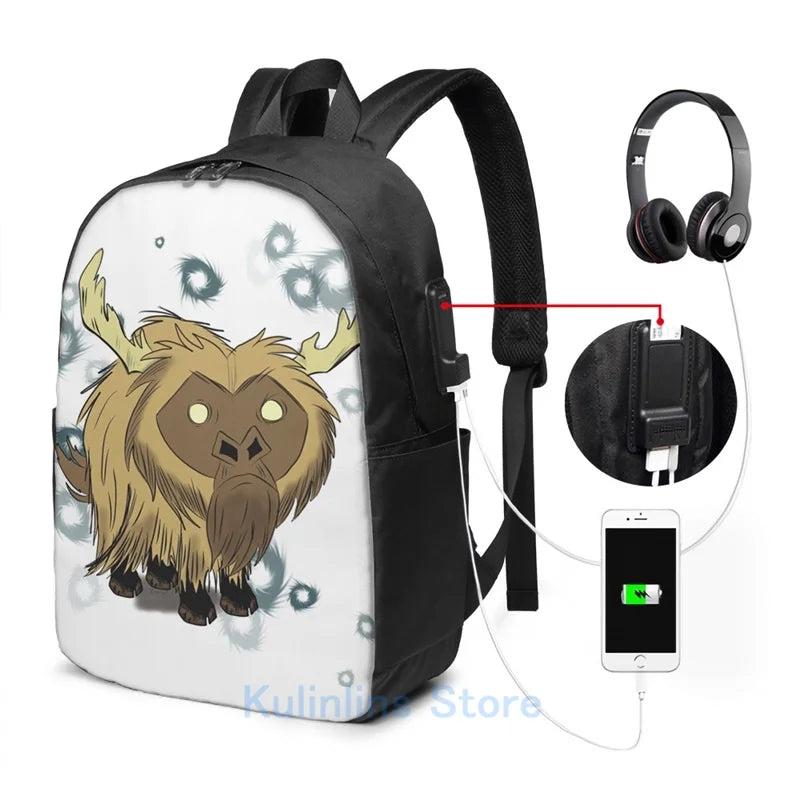 Funny Beefalo Dont Starve USB Charge Backpack for Travel
