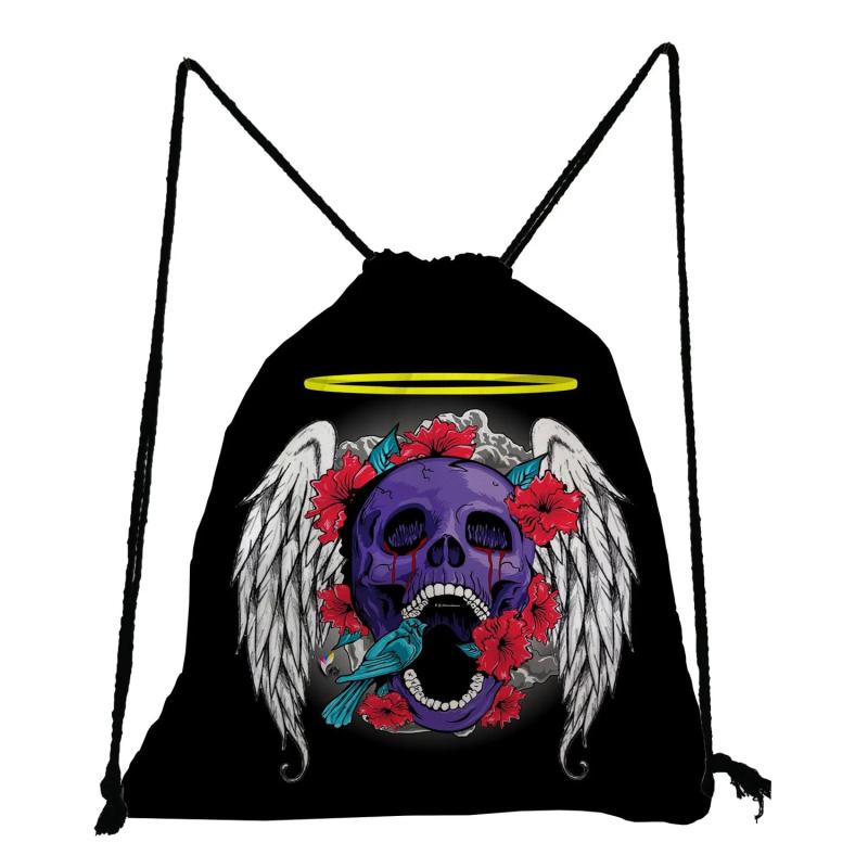 Women Backpack Halloween Candy Gift Bag Drawstring Travel Skull Floral Print
