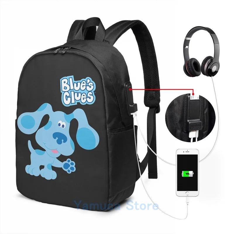Funny Graphic print blues clues USB Charge Backpack men School bags Women bag
