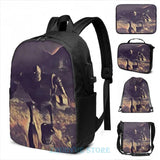 Iron Giant Running USB Charge Backpack School Travel Laptop Bag