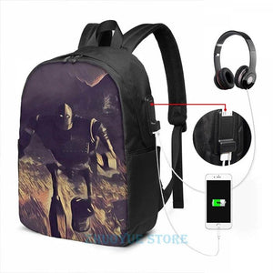 Iron Giant Running USB Charge Backpack School Travel Laptop Bag