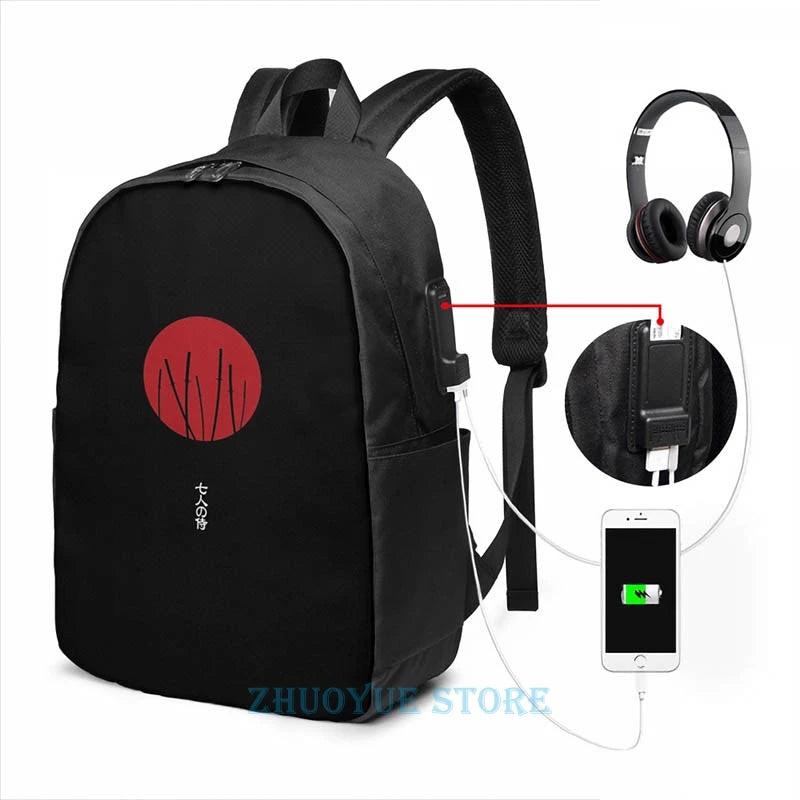 Seven Samurai USB Charge Backpack Men School Travel Laptop Bag