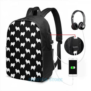 Funny Samoyed Silhouette USB Charge Backpack Men Women Travel Laptop Bag