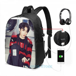 Funny Graphic Print Jungkook USB Charge Backpack School Travel Laptop Bag
