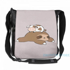 Funny Sloth and Tiny Cow USB Charge Backpack School Travel Laptop Bag