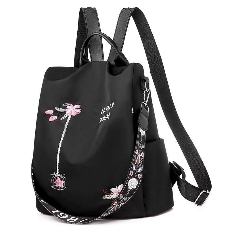 Anti Theft Oxford Backpacks for Women Chinese Style Embroidery Back Bags