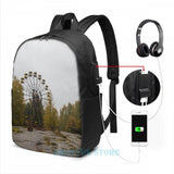 Funny Graphic Print Pripyat Chernobyl Ferris Wheel USB Charge Backpack
