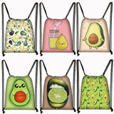 3D Lemon Avocado Pattern Backpack Women Drawstring Bags Ladies Storage Bag