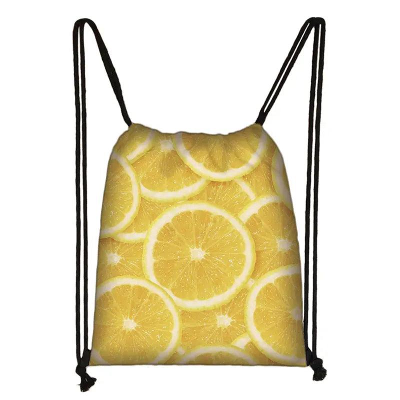 3D Lemon Avocado Pattern Backpack Women Drawstring Bags Ladies Storage Bag